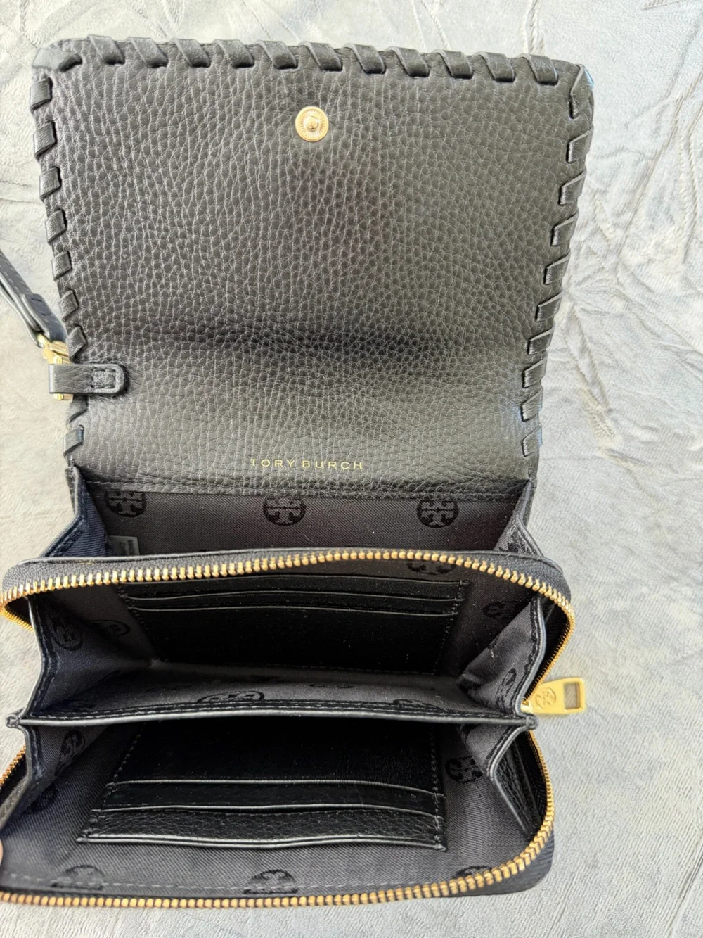 Tory Burch Black Leather Zip-Around Wristlet Wallet